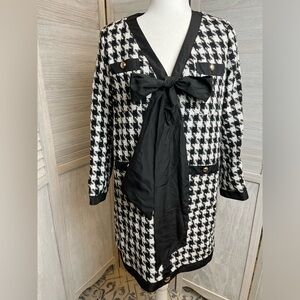 Pomander Place Tuckernuck Houndstooth Coco Tweed Bow Dress szM black/white mini
